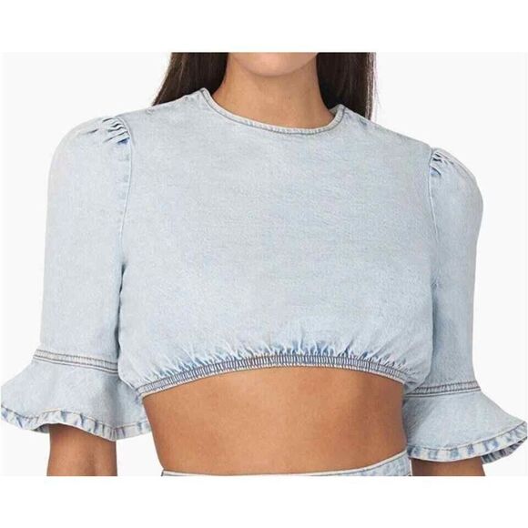 WeWoreWhat WWDT48-1 Women's Sz Small Indigo Comfort Cropped Denim Top - Picture 7 of 8